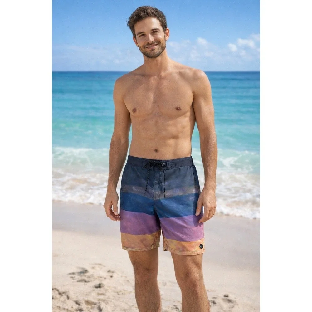 Outerknown Mens Sunset Stripe Board‎ Shorts Size 32 Multicolored Swim Trunks